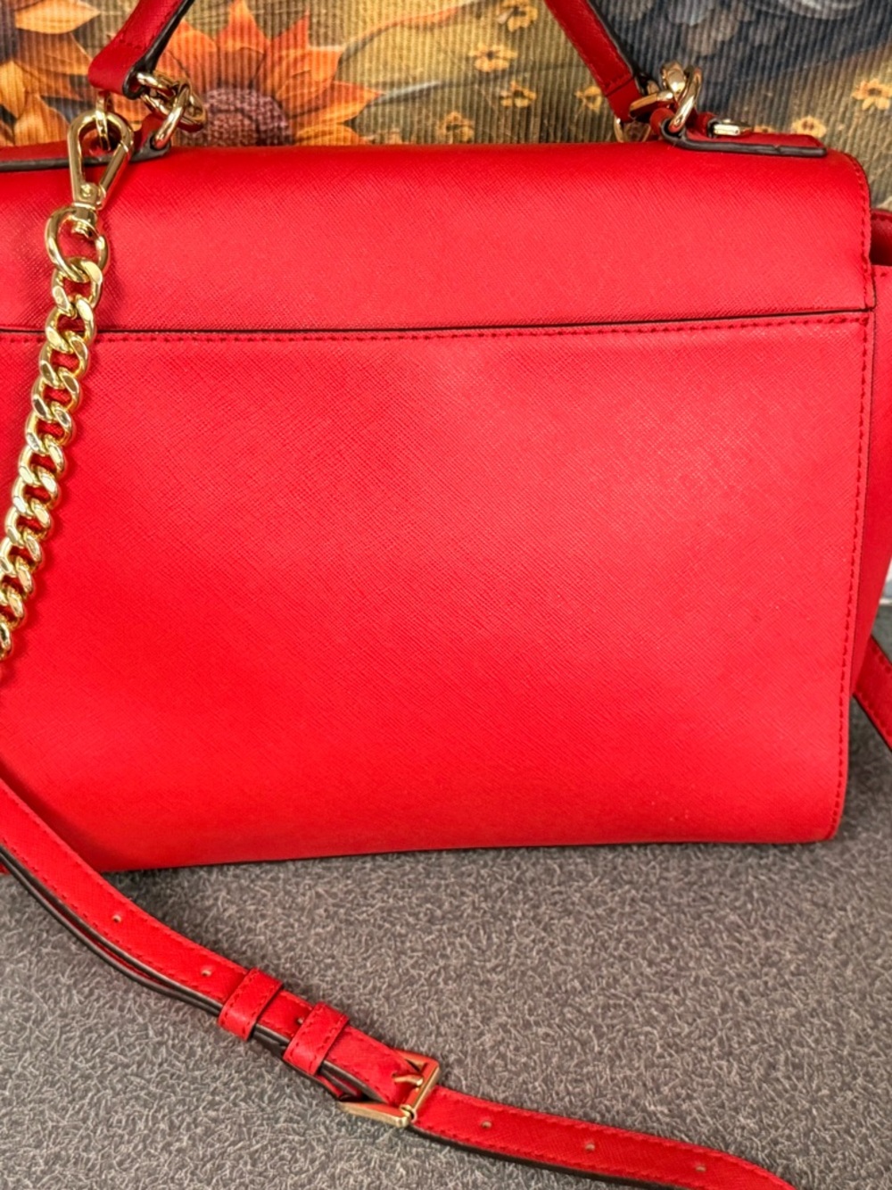 Michael Kors Red Leather Satchel with Gold Chain Strap - Picture 2 of 4